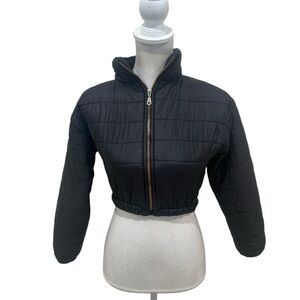 Unbranded Black Puffer cropped lightweight faux fur lined Jacket zip up sz xs